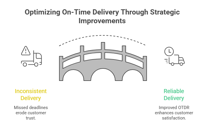 Diagram showing improving on-time delivery by reducing variability and delays